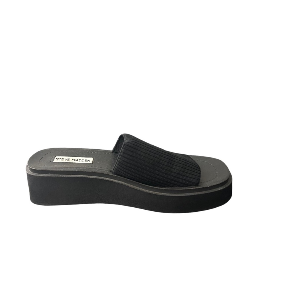 Steve Madden Black Bennet Platform Fabric Slides Sandals Size 9.5 - Picture 6 of 11
